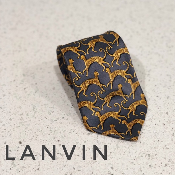 Lanvin Other - Lanvin Paris Charcoal Grey Leopard Print Silk Tie